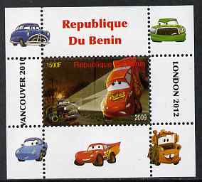 Benin 2009 Disneys Lightning McQueen & Olympics #05 individual perf deluxe sheet unmounted mint. Note this item is privately produced and is offered purely on its themati..., stamps on films, stamps on cinema, stamps on movies, stamps on cars, stamps on olympics, stamps on disney, stamps on cartoons