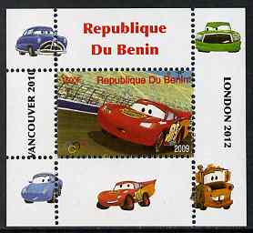 Benin 2009 Disney's Lightning McQueen & Olympics #08 individual perf deluxe sheet unmounted mint. Note this item is privately produced and is offered purely on its thematic appeal, stamps on films, stamps on cinema, stamps on movies, stamps on cars, stamps on olympics, stamps on disney, stamps on cartoons