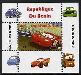 Benin 2009 Disneys Lightning McQueen & Olympics #08 individual perf deluxe sheet unmounted mint. Note this item is privately produced and is offered purely on its themati..., stamps on films, stamps on cinema, stamps on movies, stamps on cars, stamps on olympics, stamps on disney, stamps on cartoons