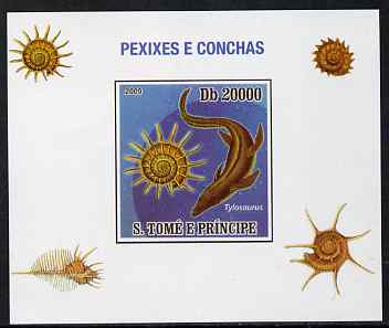 St Thomas & Prince Islands 2009 Dinosaurs (Fish) & Shells #02 individual imperf deluxe sheet unmounted mint. Note this item is privately produced and is offered purely on..., stamps on dinosaurs, stamps on fish, stamps on shells, stamps on marine life