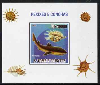 St Thomas & Prince Islands 2009 Dinosaurs (Fish) & Shells #03 individual imperf deluxe sheet unmounted mint. Note this item is privately produced and is offered purely on..., stamps on dinosaurs, stamps on fish, stamps on shells, stamps on marine life