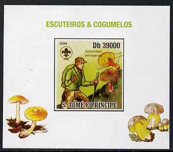 St Thomas & Prince Islands 2009 Scouts & Fungi #01 individual imperf deluxe sheet unmounted mint. Note this item is privately produced and is offered purely on its themat..., stamps on scouts, stamps on fungi