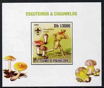 St Thomas & Prince Islands 2009 Scouts & Fungi #04 individual imperf deluxe sheet unmounted mint. Note this item is privately produced and is offered purely on its themat..., stamps on scouts, stamps on fungi