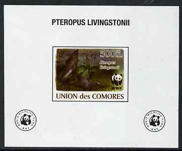 Comoro Islands 2009 WWF - Flying Fox (Fruit Bat) #03 individual imperf deluxe sheet unmounted mint. Note this item is privately produced and is offered purely on its thematic appeal, it has no postal validity, stamps on , stamps on  stamps on mammals, stamps on  stamps on bats, stamps on  stamps on  wwf , stamps on  stamps on 