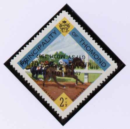 Thomond 1967 Horse Racing 2.5d (Diamond-shaped) with 'Sir Francis Chichester, Gypsy Moth 1967' overprint doubled, one inverted, unmounted mint but slight set-off on gummed side, stamps on , stamps on  stamps on horses, stamps on  stamps on animals, stamps on  stamps on horse racing, stamps on  stamps on sport, stamps on  stamps on sailing, stamps on  stamps on explorers