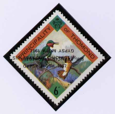 Thomond 1967 Hummingbirds 6d (Diamond-shaped) with 'Sir Francis Chichester, Gypsy Moth 1967' overprint doubled, one inverted, unmounted mint but slight set-off on gummed side, stamps on , stamps on  stamps on birds, stamps on  stamps on hummingbirds, stamps on  stamps on humming birds, stamps on  stamps on sailing, stamps on  stamps on explorers