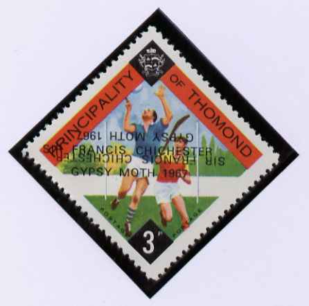 Thomond 1967 Hurling 3d (Diamond-shaped) with 'Sir Francis Chichester, Gypsy Moth 1967' overprint doubled, one inverted, unmounted mint but slight set-off on gummed side, stamps on , stamps on  stamps on sport, stamps on  stamps on hurling, stamps on  stamps on sailing, stamps on  stamps on explorers