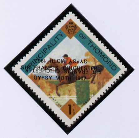 Thomond 1967 Show jumping 1.5d (Diamond-shaped) with 'Sir Francis Chichester, Gypsy Moth 1967' overprint doubled, one inverted, unmounted mint but slight set-off on gummed side, stamps on , stamps on  stamps on horses, stamps on  stamps on animals, stamps on  stamps on sport, stamps on  stamps on sailing, stamps on  stamps on explorers