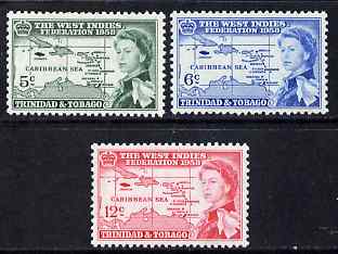 Trinidad & Tobago 1958 British Caribbean Federation set of 3 unmounted mint SG 281-3, stamps on maps