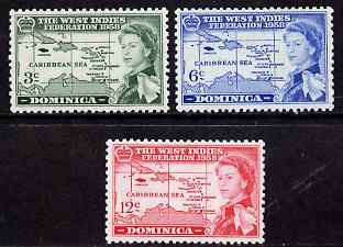 Dominica 1958 British Caribbean Federation set of 3 unmounted mint SG 159-61, stamps on maps