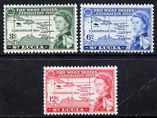 St Lucia 1958 British Caribbean Federation set of 3 unmounted mint SG 185-7, stamps on , stamps on  stamps on maps