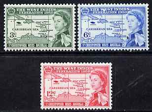 St Kitts-Nevis 1958 British Caribbean Federation set of 3 unmounted mint SG 120-2, stamps on , stamps on  stamps on maps