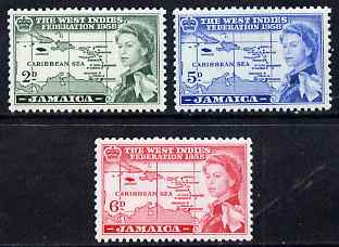 Jamaica 1958 British Caribbean Federation set of 3 unmounted mint SG 175-7, stamps on , stamps on  stamps on maps