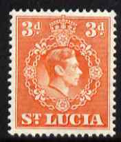 St Lucia 1938-48 KG6 3d orange perf 14.5 x 14 unmounted mint SG 133, stamps on , stamps on  kg6 , stamps on 