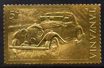 Tanzania 1986 Centenary of Motoring 5s Rolls Royce embossed in 22k gold foil unmounted mint as SG 457, stamps on , stamps on  stamps on cars, stamps on  stamps on rolls royce