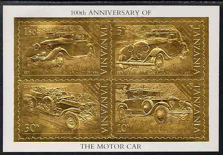 Tanzania 1986 Centenary of Motoring perf m/sheet embossed in 22k gold foil unmounted mint similar to SG MS 460, stamps on , stamps on  stamps on cars, stamps on  stamps on rolls royce