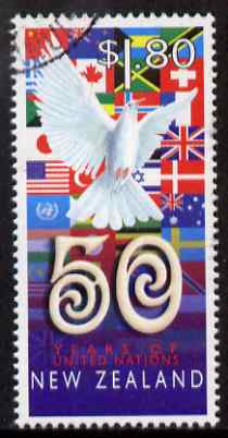 New Zealand 1995 50th Anniversary of United Nations fine used, SG 1942, stamps on , stamps on  stamps on flags, stamps on  stamps on united nations, stamps on  stamps on birds, stamps on  stamps on dove