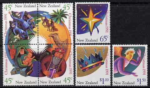 New Zealand 1991 Christmas perf set of 7 unmounted mint, SG 1628-34, stamps on , stamps on  stamps on christmas, stamps on  stamps on angels, stamps on  stamps on 