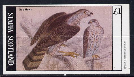Staffa 1982 Birds of Prey #10 (Gos Hawk) imperf souvenir sheet (Â£1 value) unmounted mint, stamps on birds, stamps on birds of prey