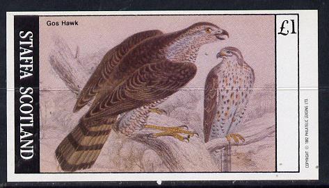 Staffa 1982 Birds of Prey #10 (Gos Hawk) imperf souvenir sheet (£1 value) unmounted mint, stamps on birds, stamps on birds of prey