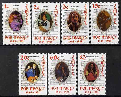 Jamaica 1981 Bob Marley perf set of 7 unmounted mint, SG 529-35, stamps on personalities, stamps on music, stamps on pops, stamps on rock