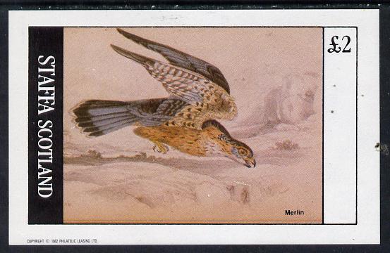 Staffa 1982 Birds of Prey #10 (Merlin) imperf deluxe sheet (£2 value) unmounted mint, stamps on birds, stamps on birds of prey