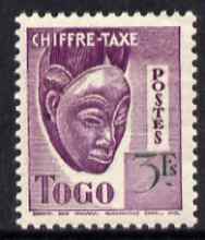 Togo 1940 Postage Due 3f Native Mask unmounted mint, unissued without RF similar to SG D160, stamps on , stamps on  stamps on masks