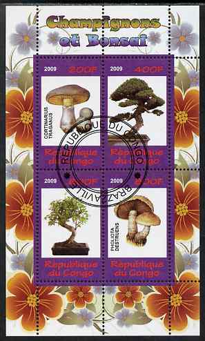 Congo 2009 Fungi & Bonsai #1 perf sheetlet containing 4 values cto used , stamps on fungi, stamps on bonsai, stamps on plants, stamps on trees