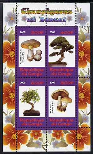 Congo 2009 Fungi & Bonsai #1 perf sheetlet containing 4 values unmounted mint, stamps on fungi, stamps on bonsai, stamps on plants, stamps on trees
