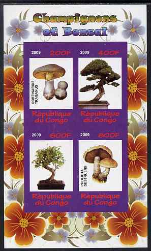 Congo 2009 Fungi & Bonsai #1 imperf sheetlet containing 4 values unmounted mint, stamps on , stamps on  stamps on fungi, stamps on  stamps on bonsai, stamps on  stamps on plants, stamps on  stamps on trees