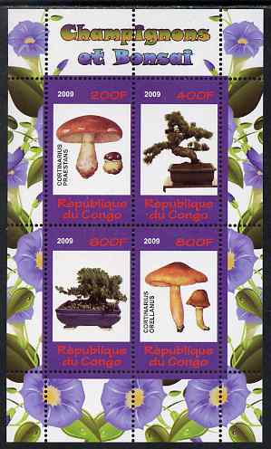 Congo 2009 Fungi & Bonsai #2 perf sheetlet containing 4 values unmounted mint, stamps on fungi, stamps on bonsai, stamps on plants, stamps on trees
