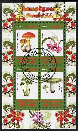 Congo 2009 Fungi & Orchids #1 perf sheetlet containing 4 values cto used , stamps on , stamps on  stamps on fungi, stamps on  stamps on flowers, stamps on  stamps on orchids