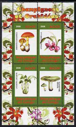 Congo 2009 Fungi & Orchids #1 perf sheetlet containing 4 values unmounted mint, stamps on fungi, stamps on flowers, stamps on orchids