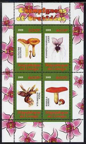 Congo 2009 Fungi & Orchids #2 perf sheetlet containing 4 values unmounted mint, stamps on , stamps on  stamps on fungi, stamps on  stamps on flowers, stamps on  stamps on orchids