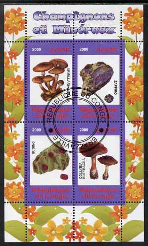 Congo 2009 Fungi & Minerals #1 perf sheetlet containing 4 values cto used , stamps on fungi, stamps on minerals