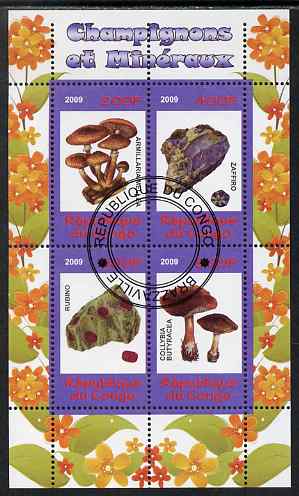 Congo 2009 Fungi & Minerals #1 perf sheetlet containing 4 values cto used , stamps on , stamps on  stamps on fungi, stamps on  stamps on minerals