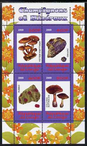 Congo 2009 Fungi & Minerals #1 perf sheetlet containing 4 values unmounted mint, stamps on , stamps on  stamps on fungi, stamps on  stamps on minerals