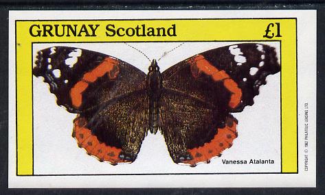 Grunay 1982 Butterflies (Vanessa Atalanta) imperf souvenir sheet (£1 value) unmounted mint, stamps on butterflies