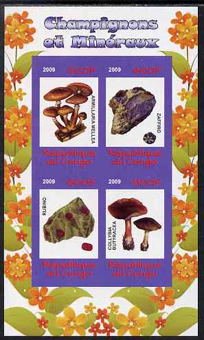 Congo 2009 Fungi & Minerals #1 imperf sheetlet containing 4 values unmounted mint, stamps on fungi, stamps on minerals