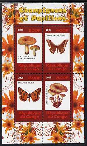 Congo 2009 Fungi & Butterflies #1 perf sheetlet containing 4 values unmounted mint, stamps on fungi, stamps on butterflies