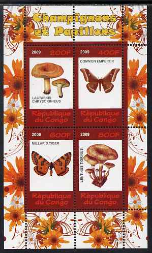 Congo 2009 Fungi & Butterflies #1 perf sheetlet containing 4 values unmounted mint, stamps on , stamps on  stamps on fungi, stamps on  stamps on butterflies