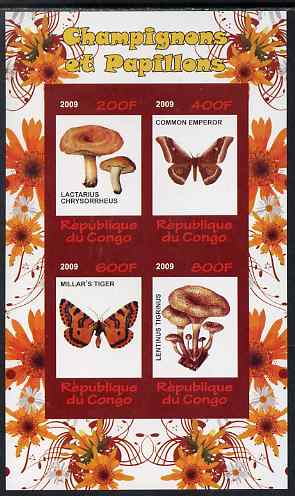 Congo 2009 Fungi & Butterflies #1 imperf sheetlet containing 4 values unmounted mint, stamps on fungi, stamps on butterflies