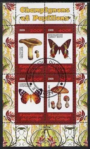 Congo 2009 Fungi & Butterflies #2 perf sheetlet containing 4 values cto used , stamps on , stamps on  stamps on fungi, stamps on  stamps on butterflies