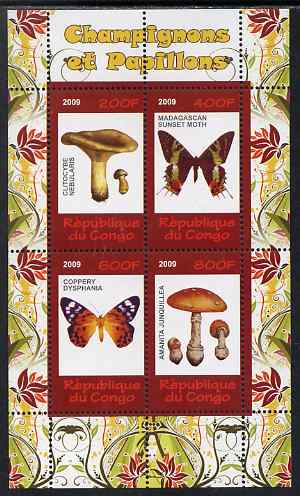 Congo 2009 Fungi & Butterflies #2 perf sheetlet containing 4 values unmounted mint, stamps on , stamps on  stamps on fungi, stamps on  stamps on butterflies