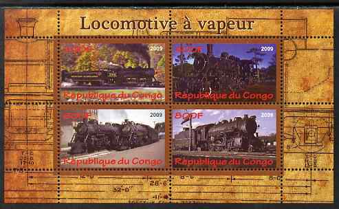 Congo 2009 Steam Locomotives #3 perf sheetlet containing 4 values unmounted mint, stamps on railways