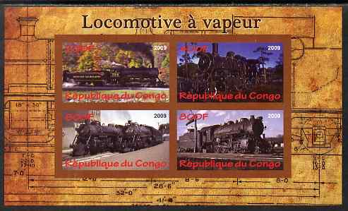 Congo 2009 Steam Locomotives #3 imperf sheetlet containing 4 values unmounted mint, stamps on railways