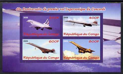Congo 2009 40th Anniversary of First Concorde Flight imperf sheetlet containing 4 values unmounted mint, stamps on concorde, stamps on aviation, stamps on 