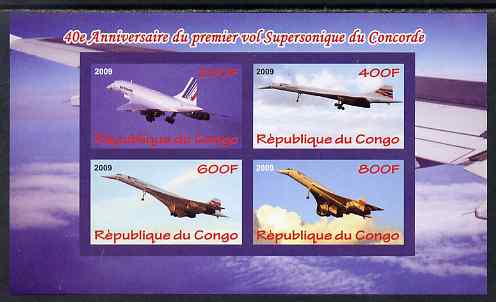 Congo 2009 40th Anniversary of First Concorde Flight imperf sheetlet containing 4 values unmounted mint, stamps on , stamps on  stamps on concorde, stamps on  stamps on aviation, stamps on  stamps on 