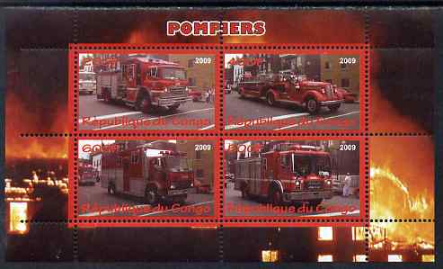 Congo 2009 Fire Engines perf sheetlet containing 4 values unmounted mint, stamps on fire