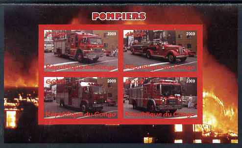 Congo 2009 Fire Engines imperf sheetlet containing 4 values unmounted mint, stamps on fire